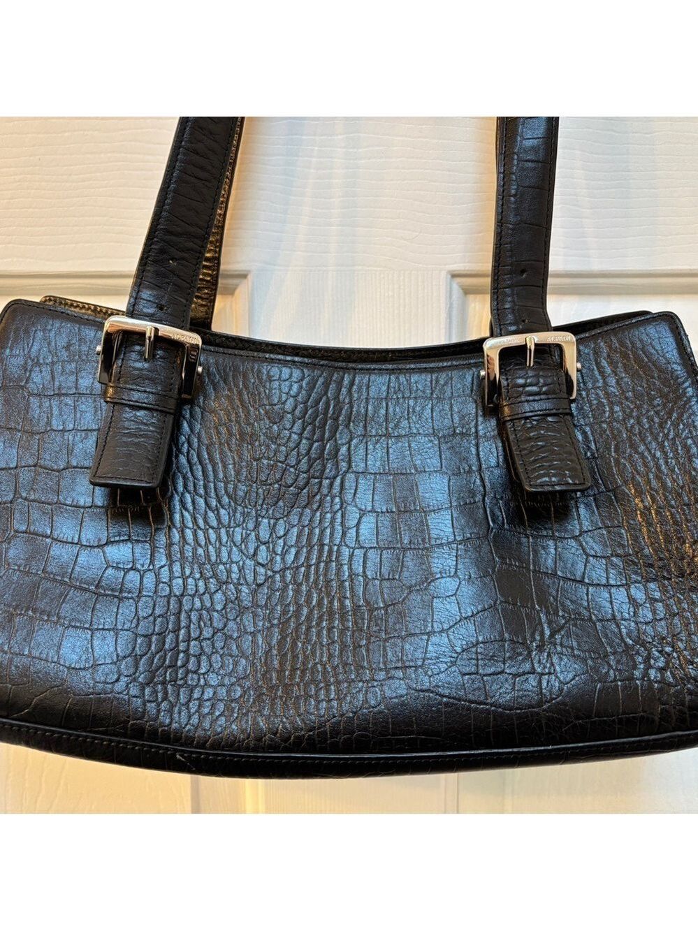 Alfani Black Shoulder Bag with Crocodile Embossing